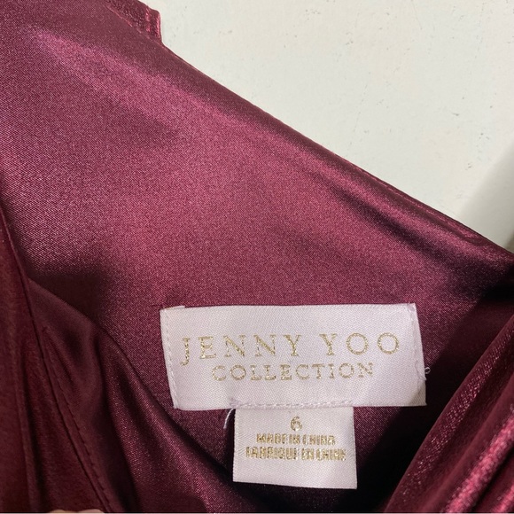 Jenny Yoo Hibiscus Serena Draped Off The Shoulder Satin Crepe Maxi Grown Dress 6 - Picture 4 of 10